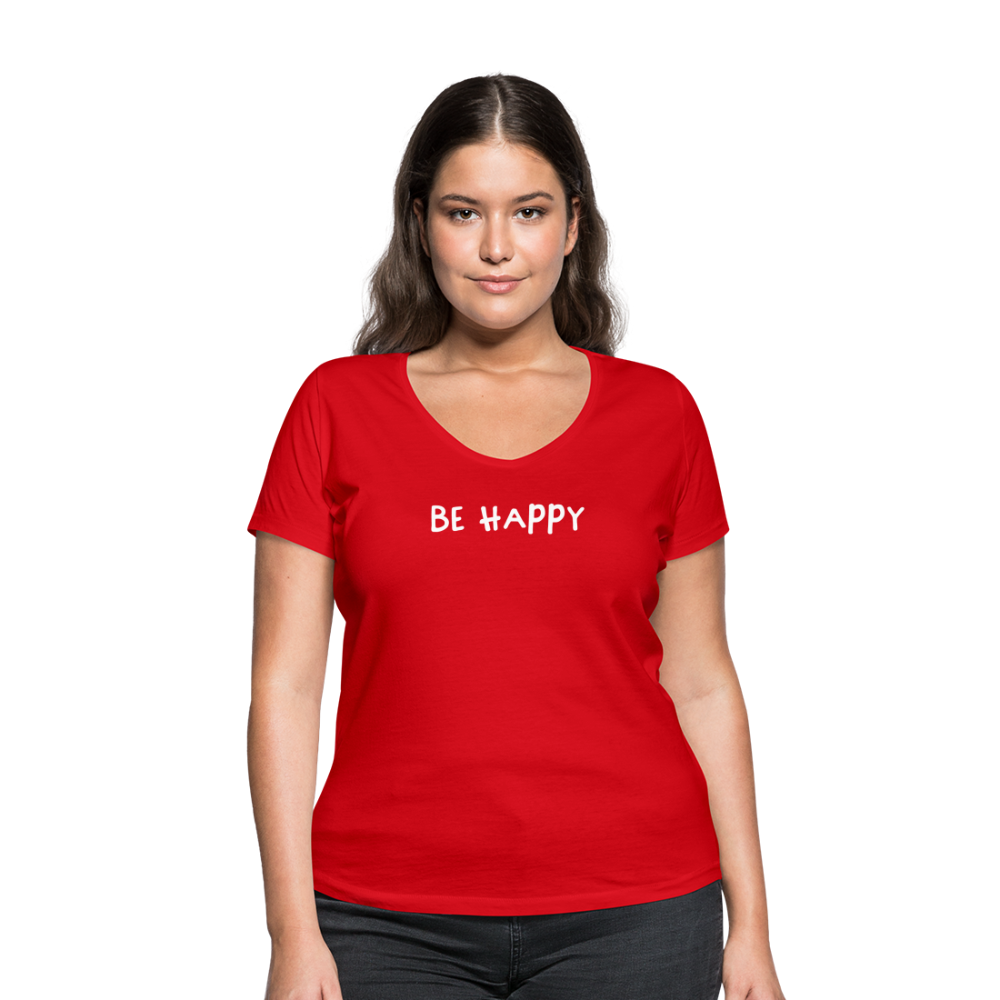 Be Happy - Frauen T-Shirt mit V-Ausschnitt aus 100% Bio-Baumwolle - Rot