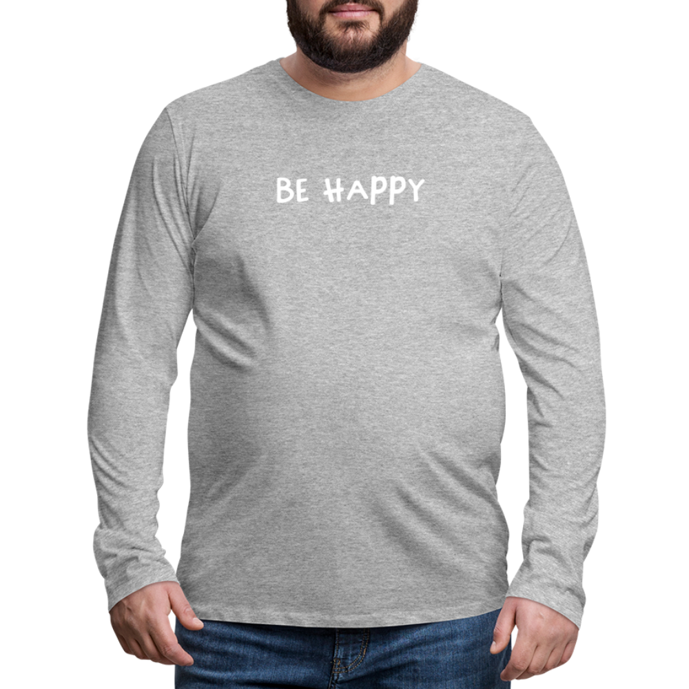 Be Happy - Männer Langarmshirt - Grau meliert