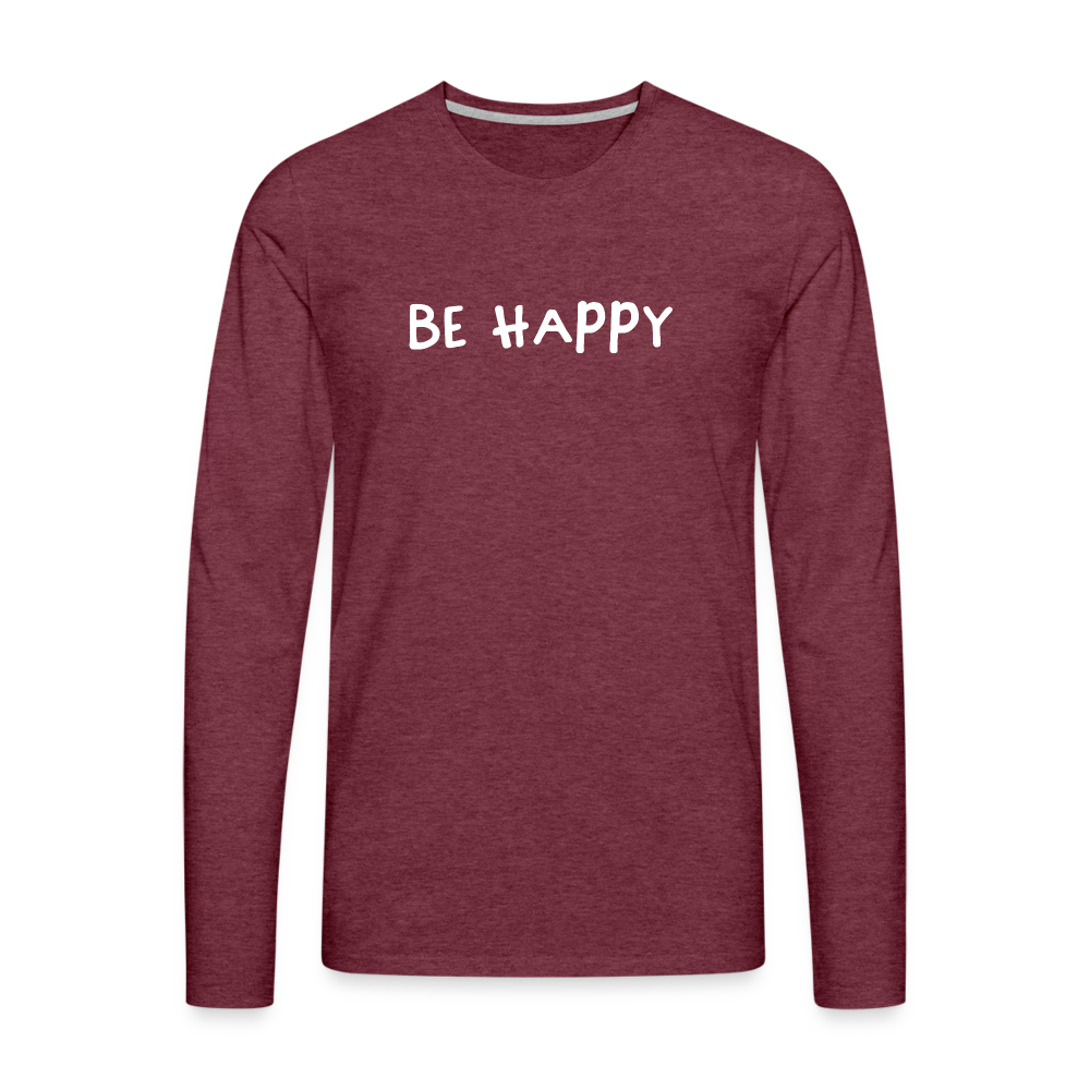 Be Happy - Männer Langarmshirt - Bordeauxrot meliert