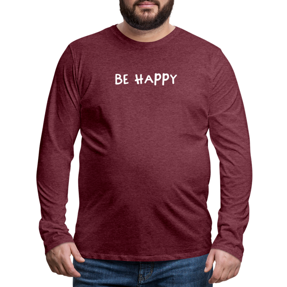 Be Happy - Männer Langarmshirt - Bordeauxrot meliert
