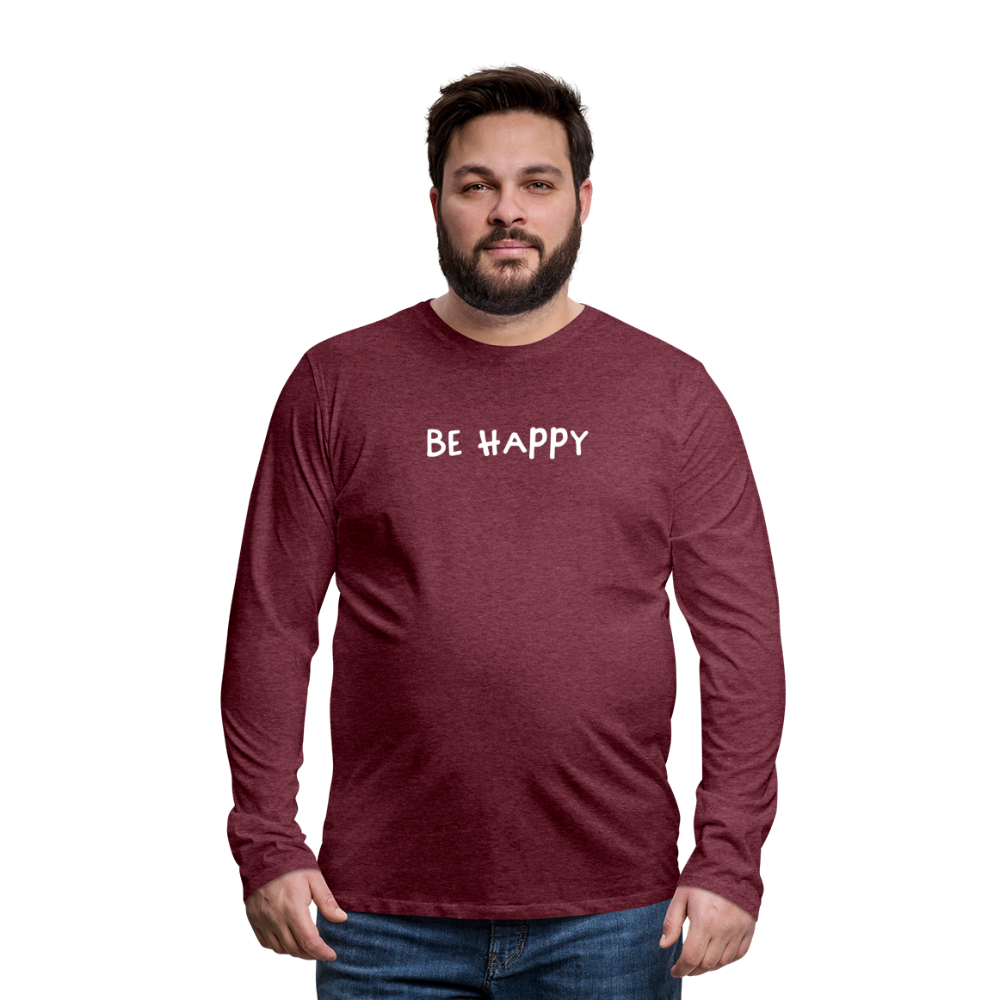 Be Happy - Männer Langarmshirt - Bordeauxrot meliert