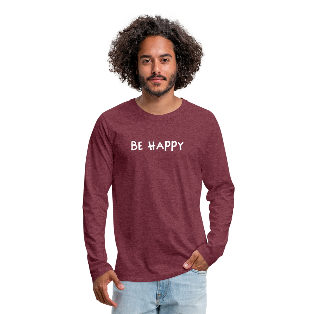 Be Happy - Männer Langarmshirt - Bordeauxrot meliert