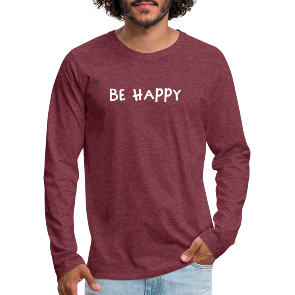 Be Happy - Männer Langarmshirt - Bordeauxrot meliert