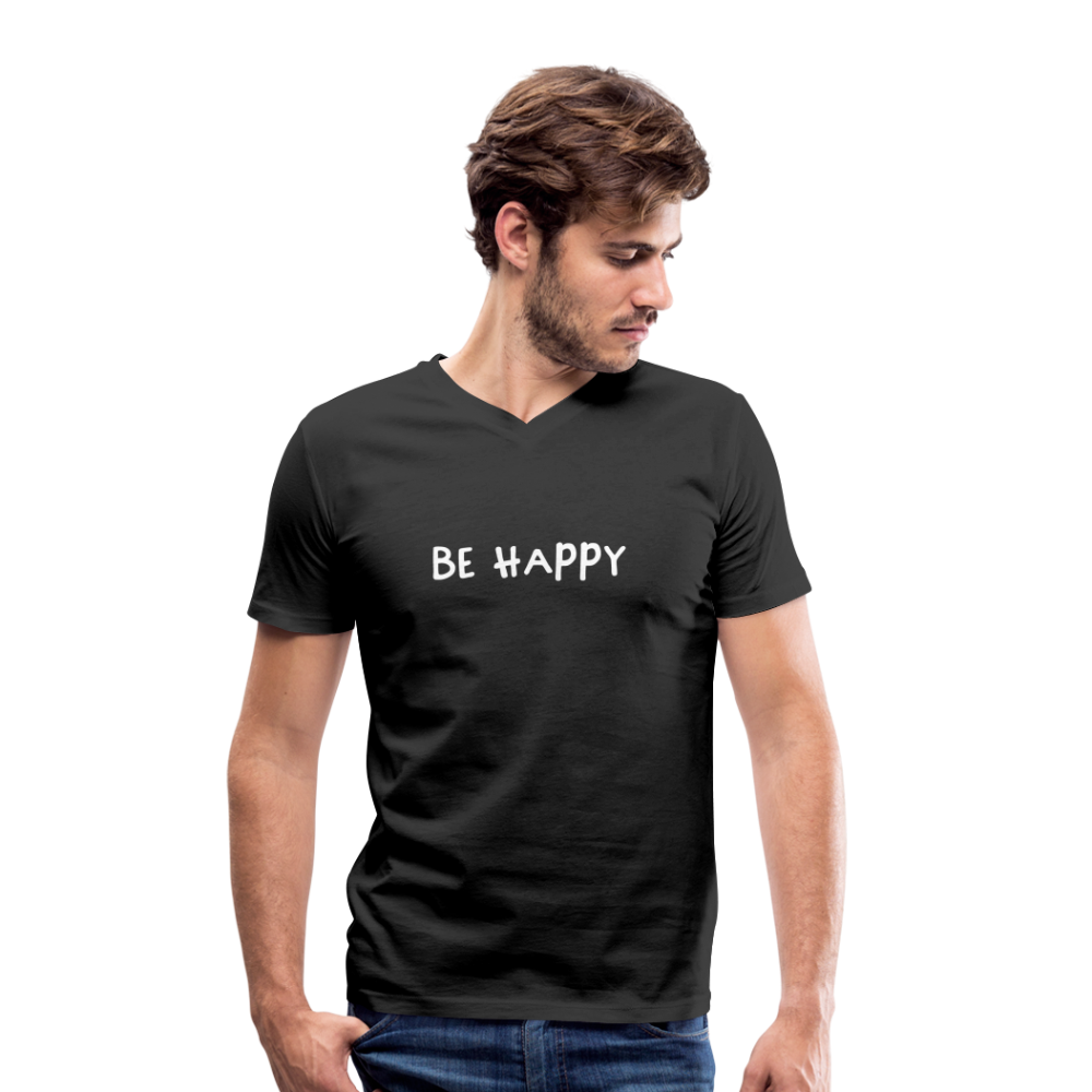 Be Happy - Männer T-Shirt mit V-Ausschnitt aus 100% Bio-Baumwolle - Schwarz