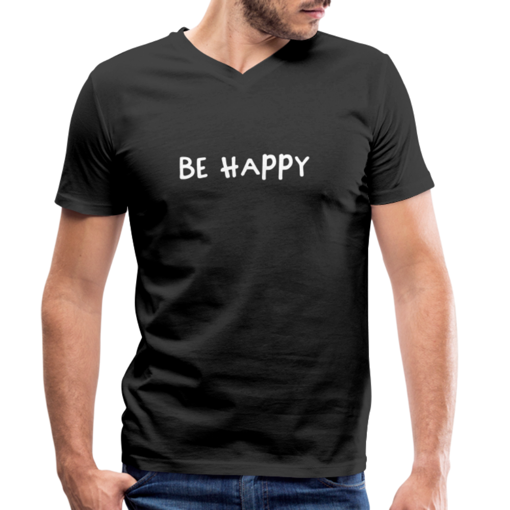 Be Happy - Männer T-Shirt mit V-Ausschnitt aus 100% Bio-Baumwolle - Schwarz
