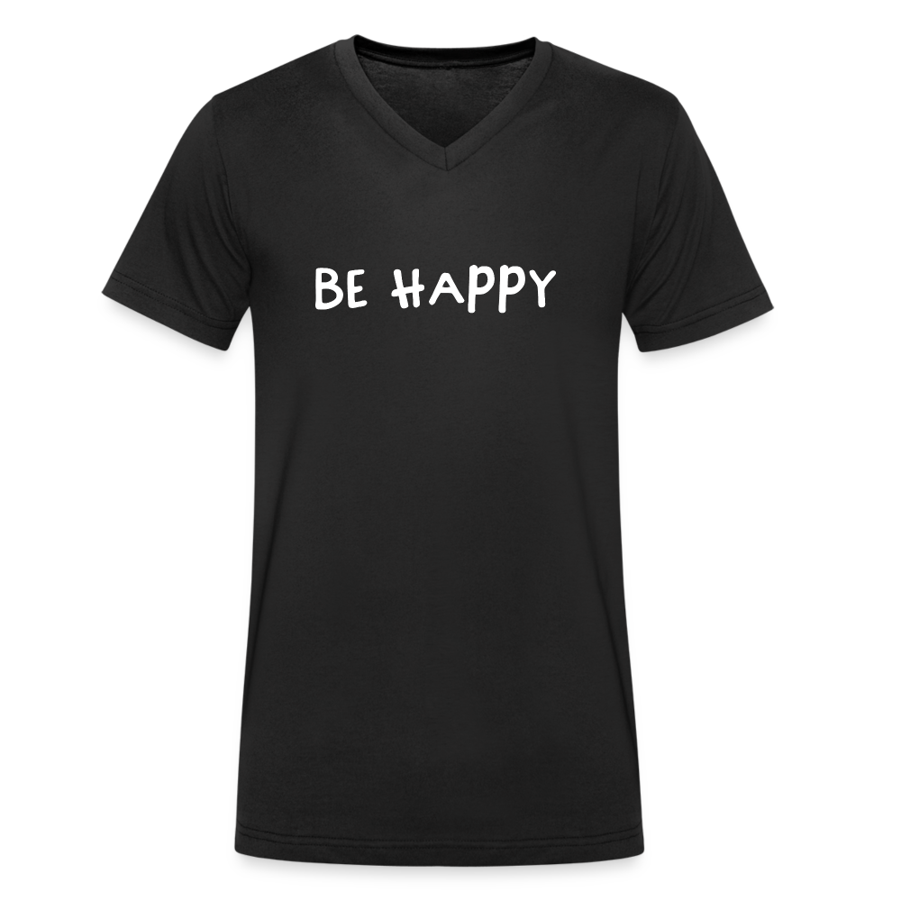 Be Happy - Männer T-Shirt mit V-Ausschnitt aus 100% Bio-Baumwolle - Schwarz