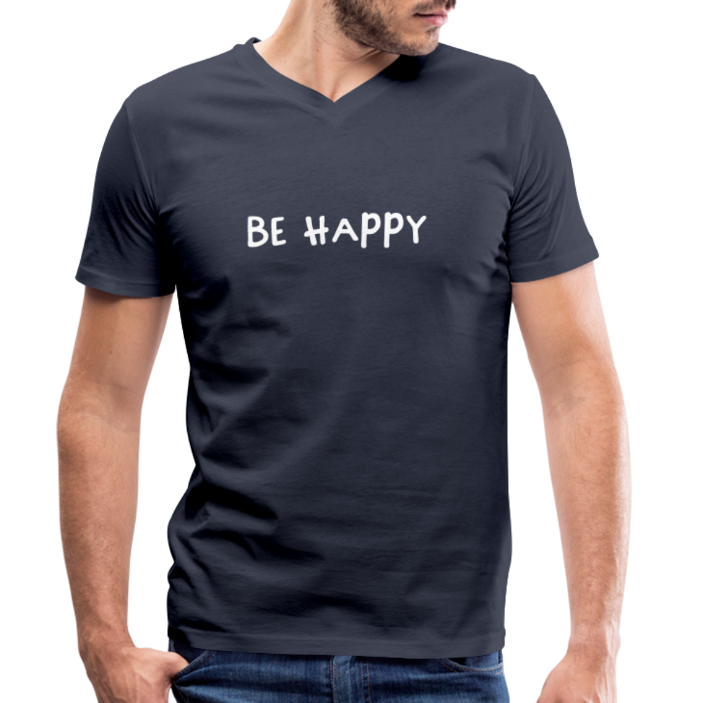 Be Happy - Männer T-Shirt mit V-Ausschnitt aus 100% Bio-Baumwolle - Navy