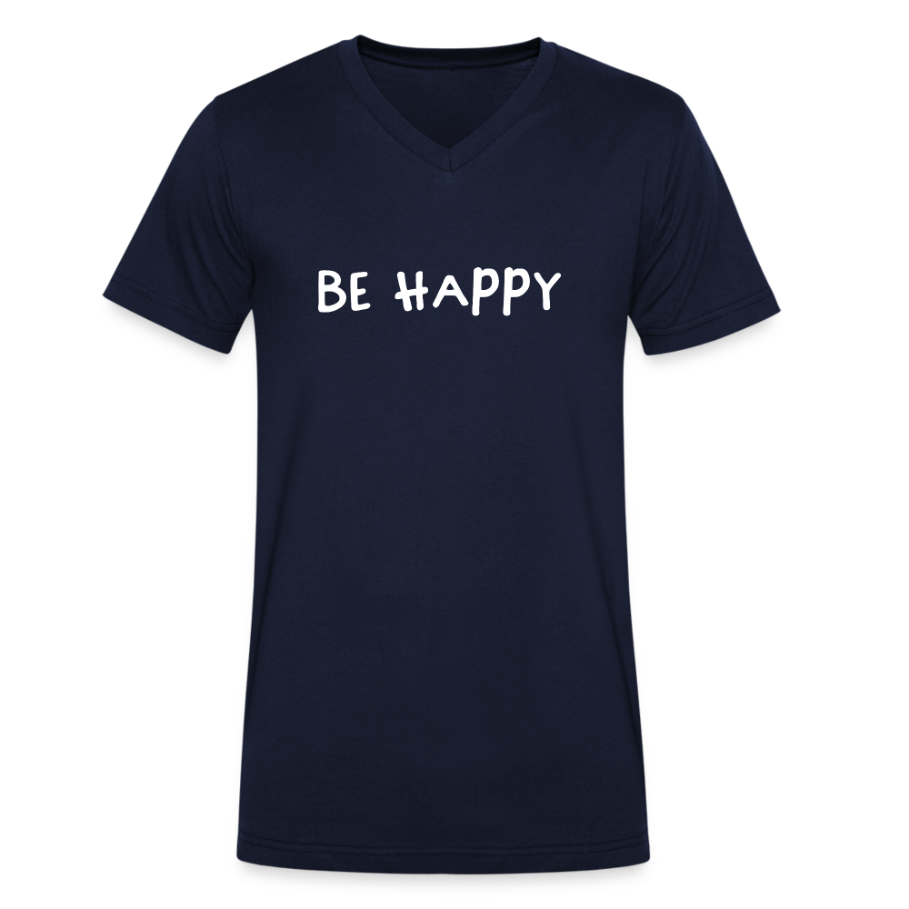 Be Happy - Männer T-Shirt mit V-Ausschnitt aus 100% Bio-Baumwolle - Navy