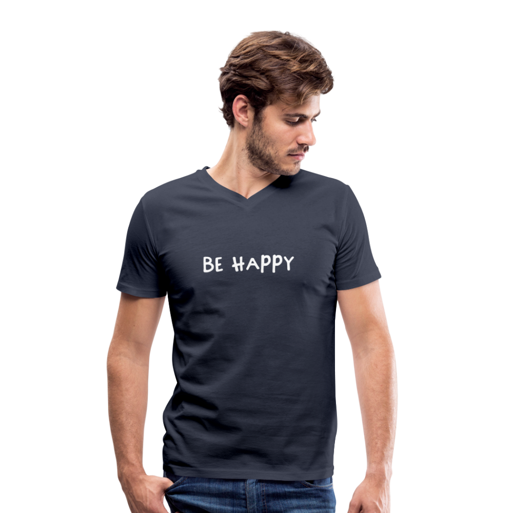 Be Happy - Männer T-Shirt mit V-Ausschnitt aus 100% Bio-Baumwolle - Navy