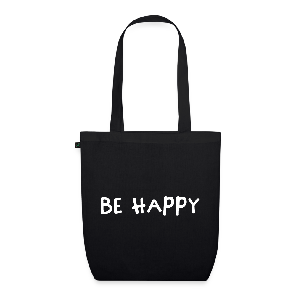 Be Happy - Stoffbeutel aus 100% Bio-Baumwolle - Schwarz
