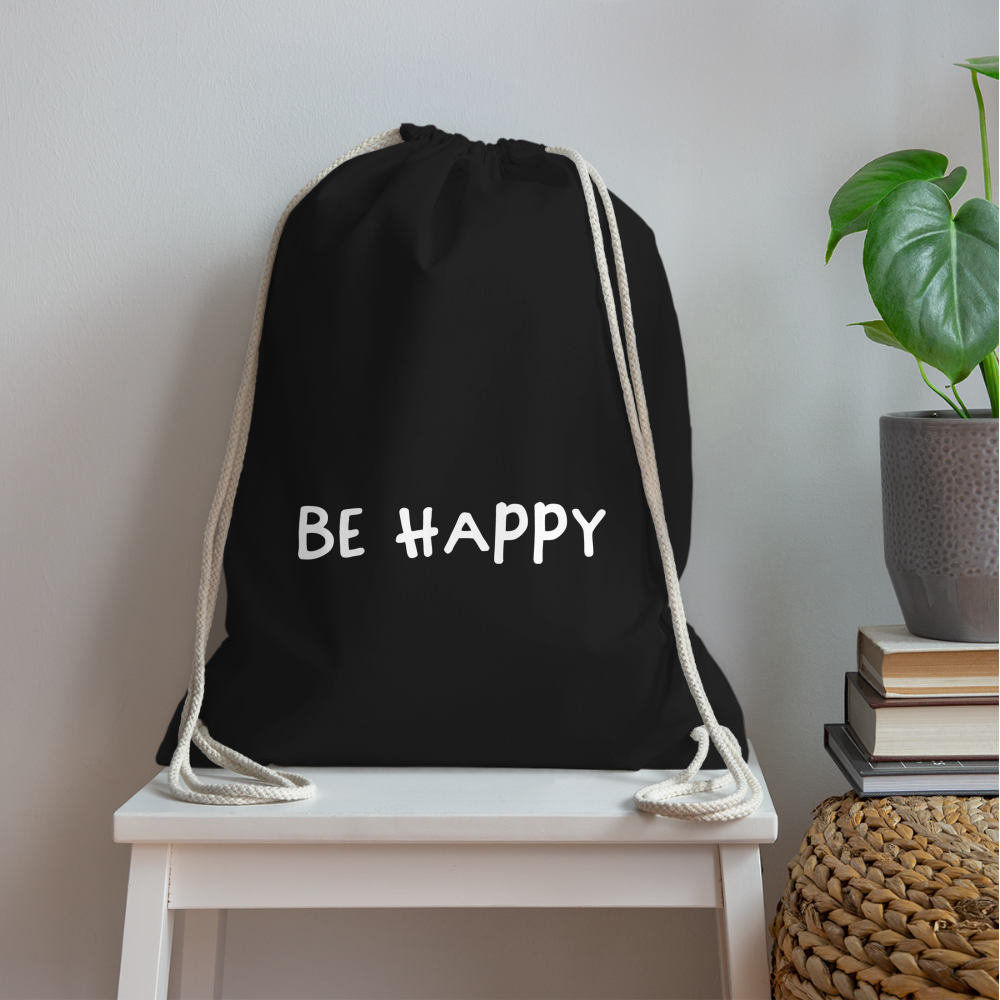 Be Happy - Turnbeutel aus 100% Baumwolle - Schwarz