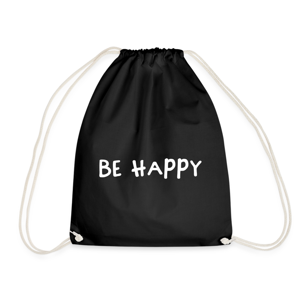 Be Happy - Turnbeutel aus 100% Baumwolle - Schwarz
