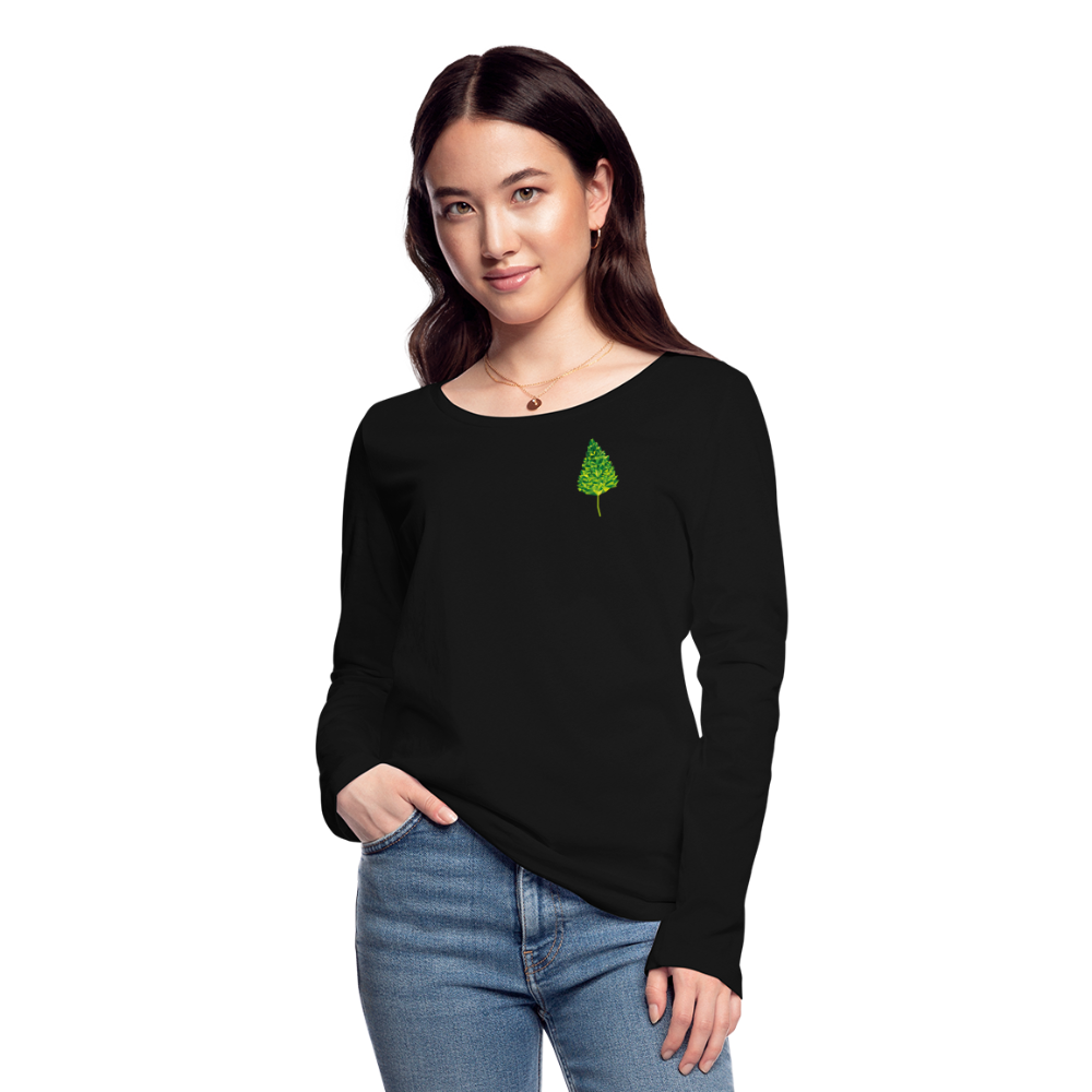 Das Blatt - Frauen Langarmshirt aus 100% Bio-Baumwolle - Schwarz