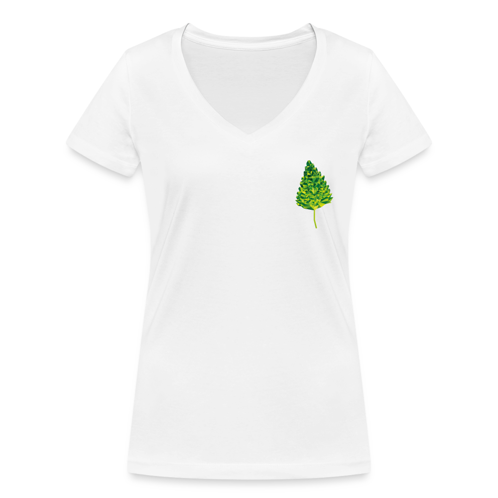Das Blatt - Frauen T-Shirt mit V-Ausschnitt aus 100% Bio-Baumwolle - weiß
