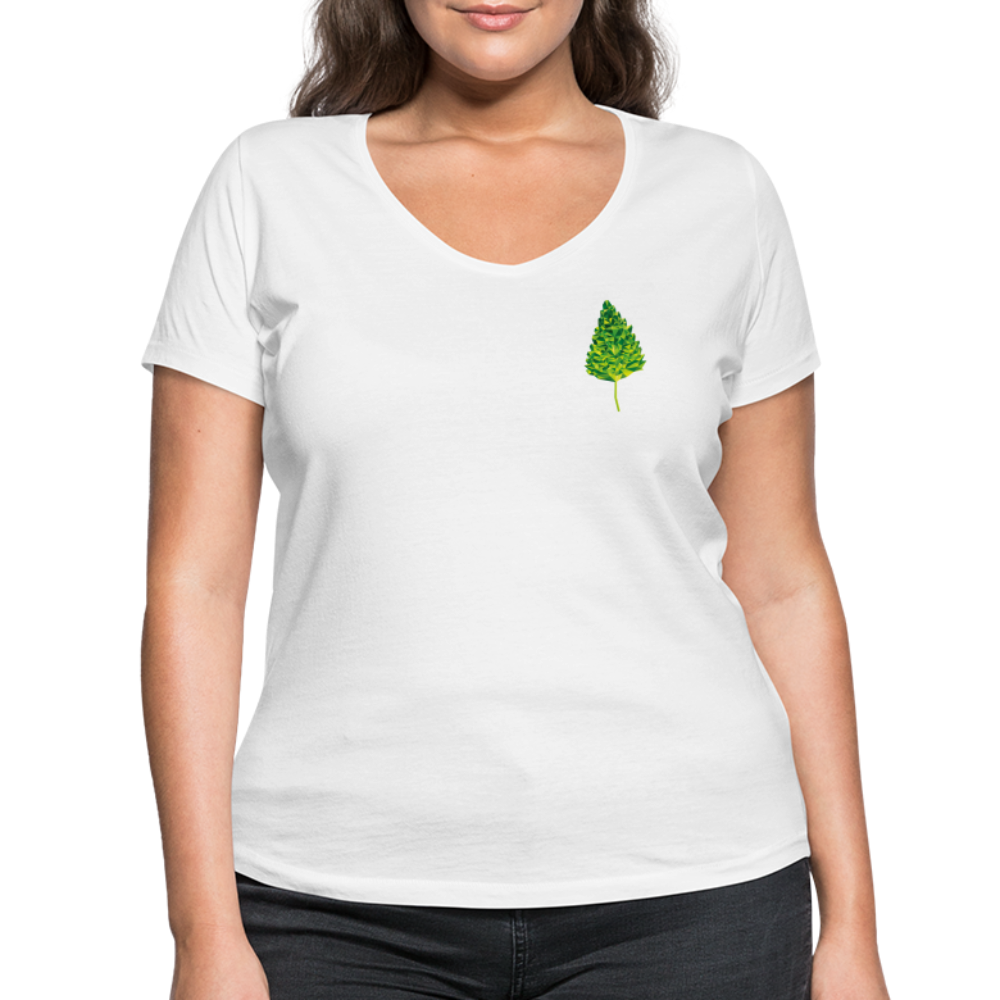 Das Blatt - Frauen T-Shirt mit V-Ausschnitt aus 100% Bio-Baumwolle - weiß