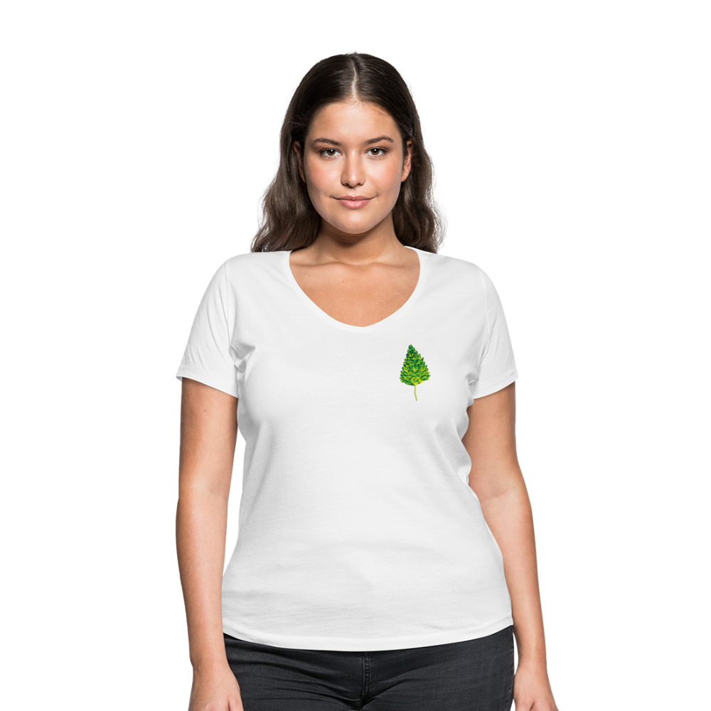 Das Blatt - Frauen T-Shirt mit V-Ausschnitt aus 100% Bio-Baumwolle - weiß