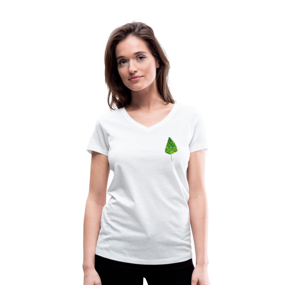 Das Blatt - Frauen T-Shirt mit V-Ausschnitt aus 100% Bio-Baumwolle - weiß