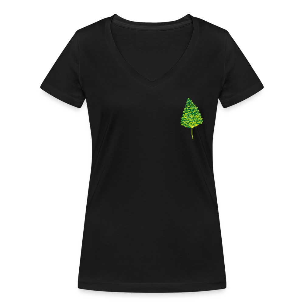 Das Blatt - Frauen T-Shirt mit V-Ausschnitt aus 100% Bio-Baumwolle - Schwarz