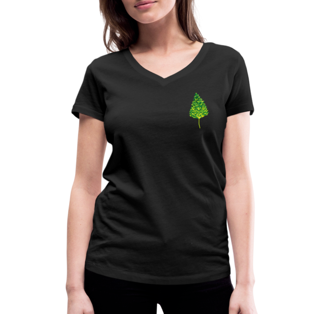 Das Blatt - Frauen T-Shirt mit V-Ausschnitt aus 100% Bio-Baumwolle - Schwarz