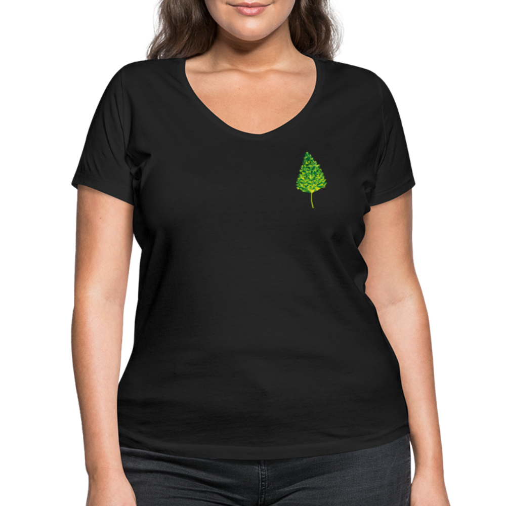 Das Blatt - Frauen T-Shirt mit V-Ausschnitt aus 100% Bio-Baumwolle - Schwarz