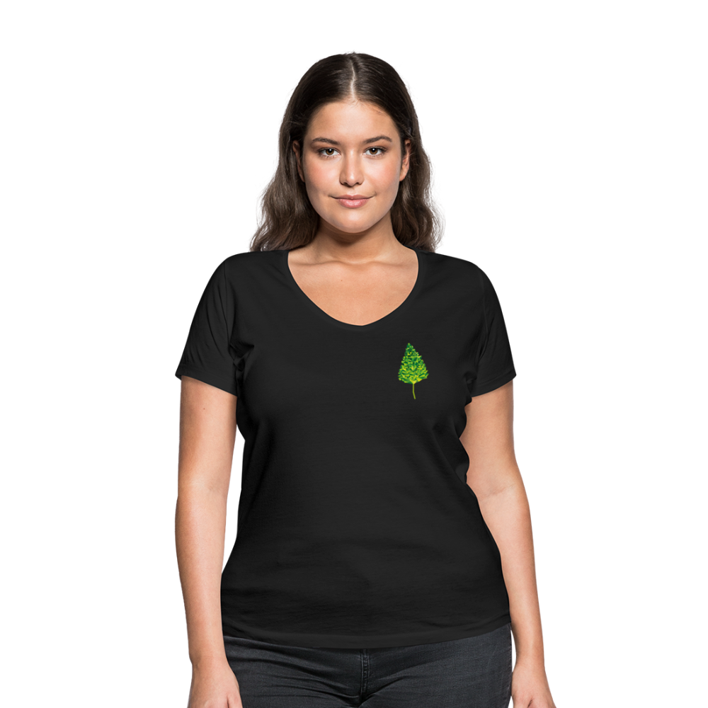 Das Blatt - Frauen T-Shirt mit V-Ausschnitt aus 100% Bio-Baumwolle - Schwarz