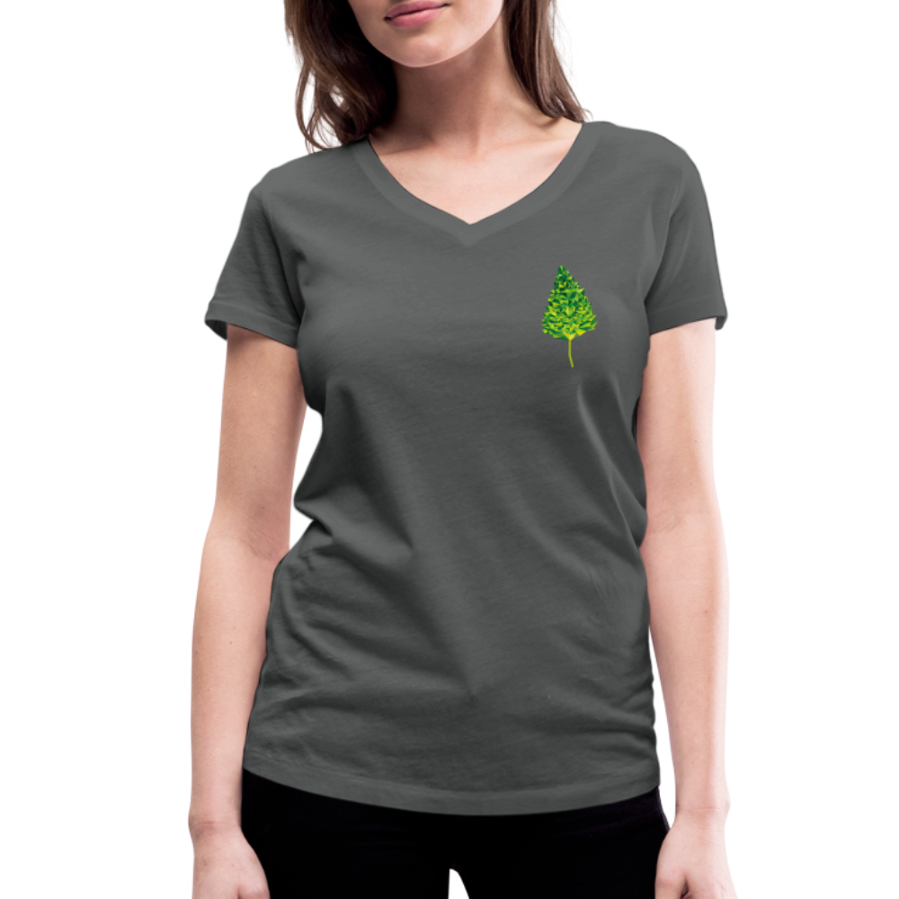 Das Blatt - Frauen T-Shirt mit V-Ausschnitt aus 100% Bio-Baumwolle - Anthrazit