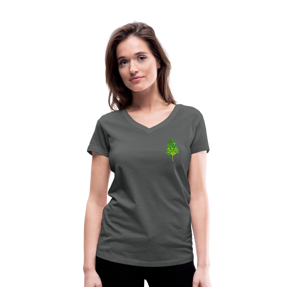 Das Blatt - Frauen T-Shirt mit V-Ausschnitt aus 100% Bio-Baumwolle - Anthrazit
