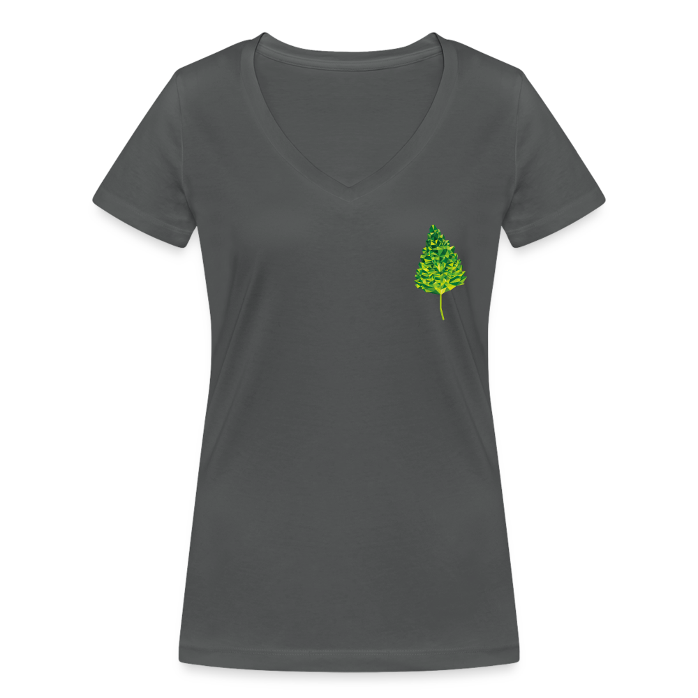 Das Blatt - Frauen T-Shirt mit V-Ausschnitt aus 100% Bio-Baumwolle - Anthrazit