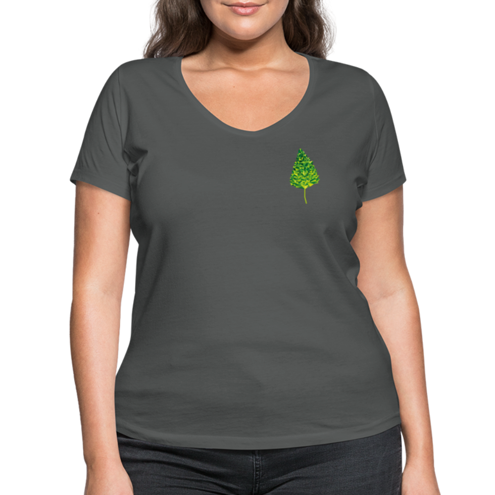 Das Blatt - Frauen T-Shirt mit V-Ausschnitt aus 100% Bio-Baumwolle - Anthrazit