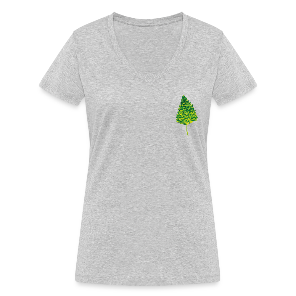 Das Blatt - Frauen T-Shirt mit V-Ausschnitt aus 100% Bio-Baumwolle - Grau meliert