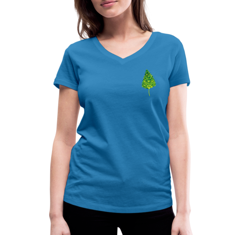 Das Blatt - Frauen T-Shirt mit V-Ausschnitt aus 100% Bio-Baumwolle - Pfauenblau