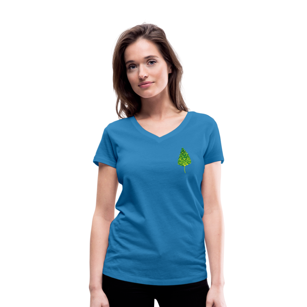 Das Blatt - Frauen T-Shirt mit V-Ausschnitt aus 100% Bio-Baumwolle - Pfauenblau
