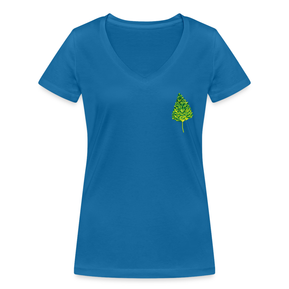 Das Blatt - Frauen T-Shirt mit V-Ausschnitt aus 100% Bio-Baumwolle - Pfauenblau