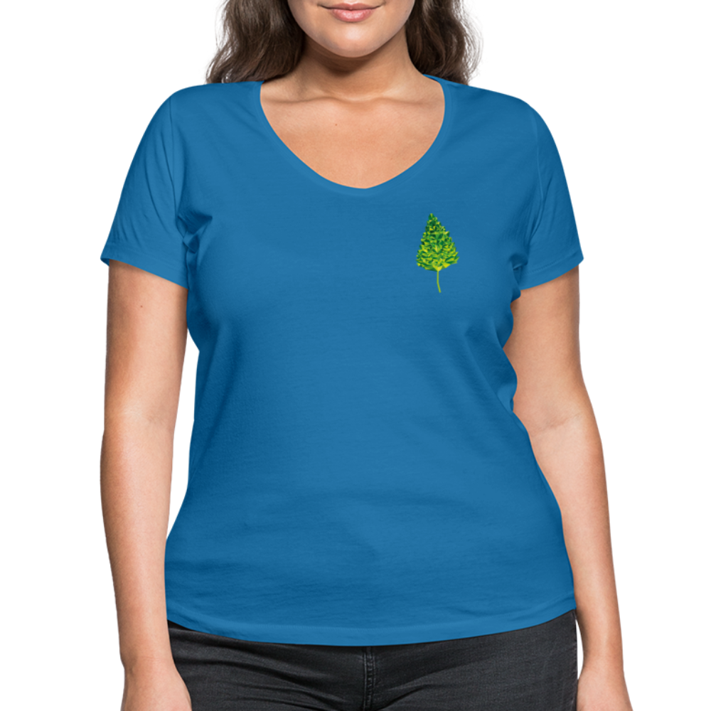 Das Blatt - Frauen T-Shirt mit V-Ausschnitt aus 100% Bio-Baumwolle - Pfauenblau
