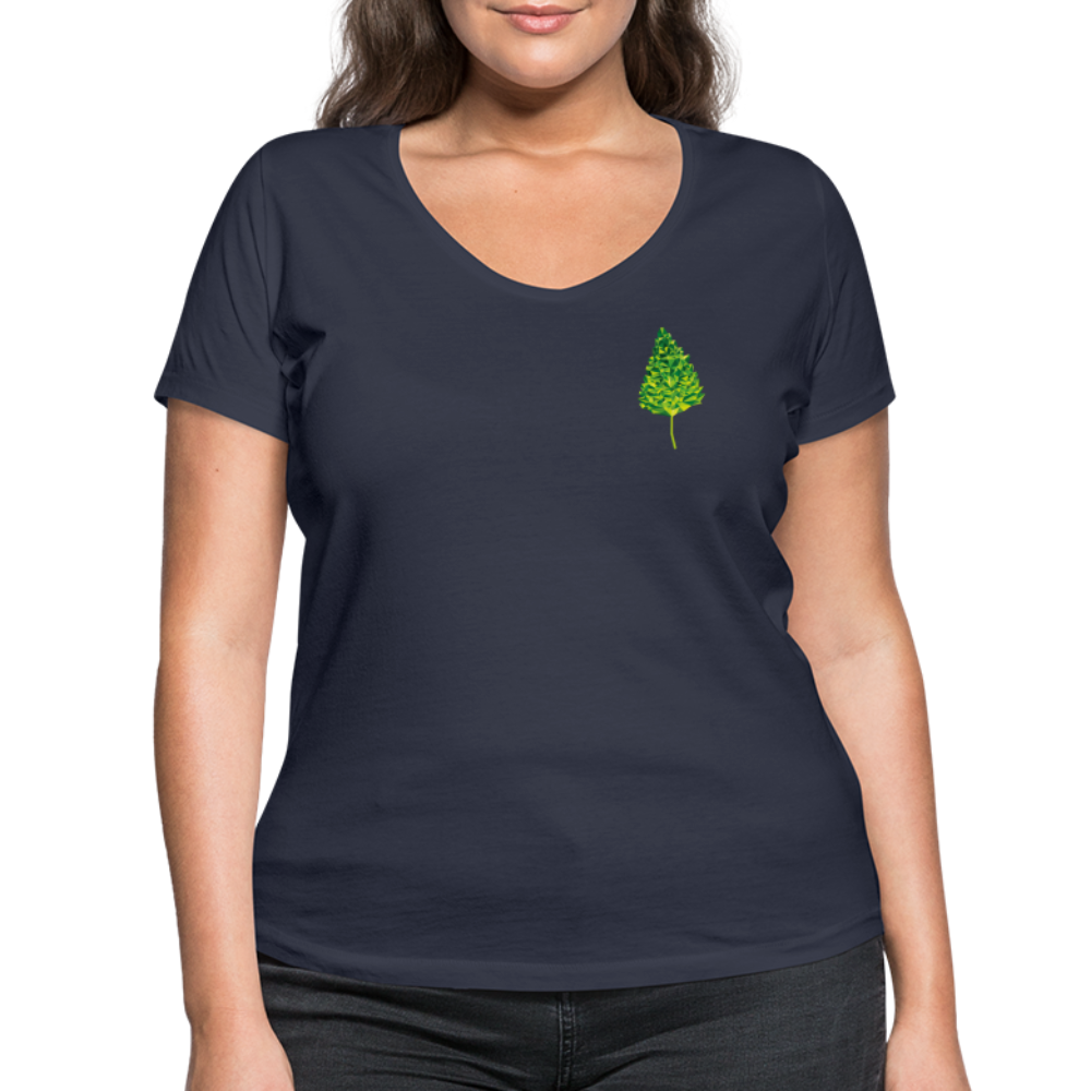 Das Blatt - Frauen T-Shirt mit V-Ausschnitt aus 100% Bio-Baumwolle - Navy