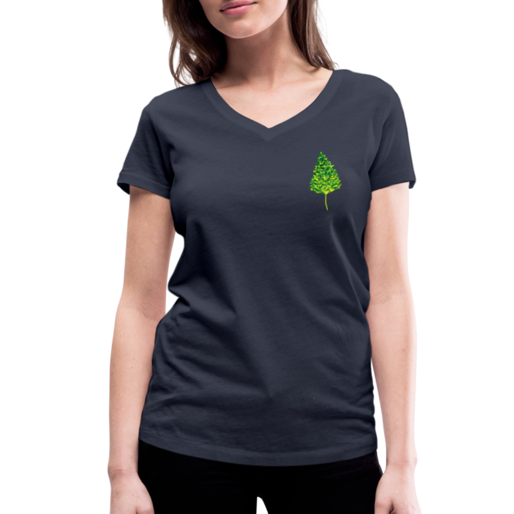 Das Blatt - Frauen T-Shirt mit V-Ausschnitt aus 100% Bio-Baumwolle - Navy