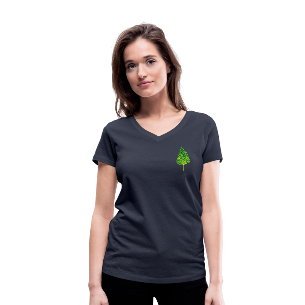 Das Blatt - Frauen T-Shirt mit V-Ausschnitt aus 100% Bio-Baumwolle - Navy