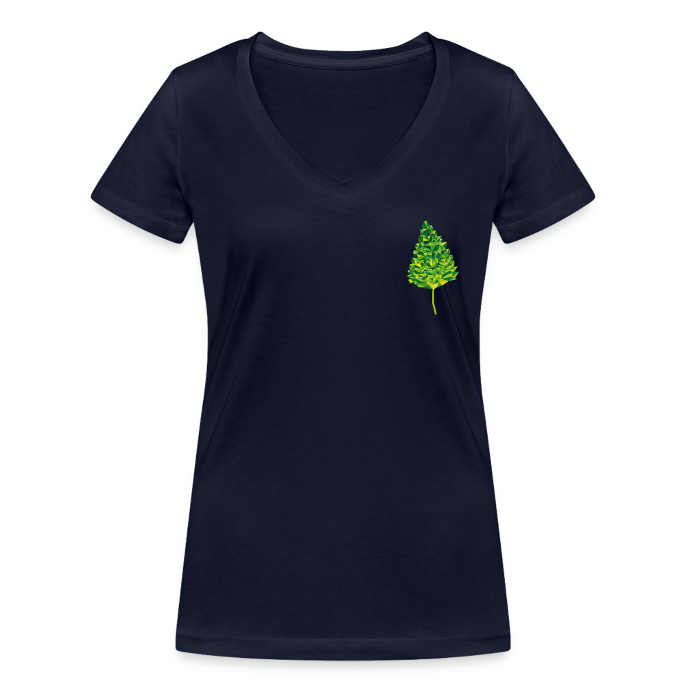 Das Blatt - Frauen T-Shirt mit V-Ausschnitt aus 100% Bio-Baumwolle - Navy
