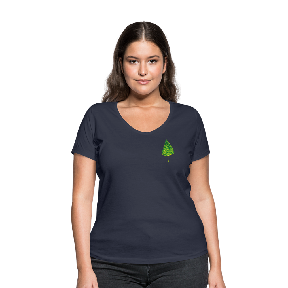 Das Blatt - Frauen T-Shirt mit V-Ausschnitt aus 100% Bio-Baumwolle - Navy