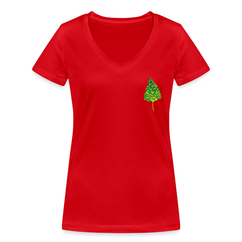 Das Blatt - Frauen T-Shirt mit V-Ausschnitt aus 100% Bio-Baumwolle - Rot
