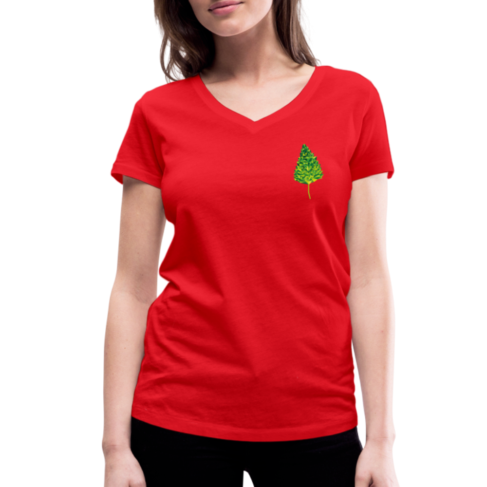 Das Blatt - Frauen T-Shirt mit V-Ausschnitt aus 100% Bio-Baumwolle - Rot