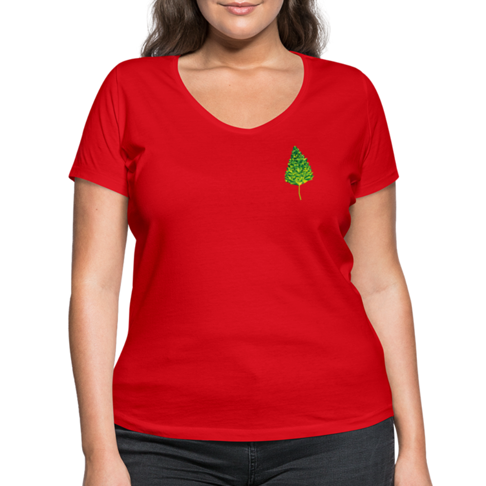 Das Blatt - Frauen T-Shirt mit V-Ausschnitt aus 100% Bio-Baumwolle - Rot