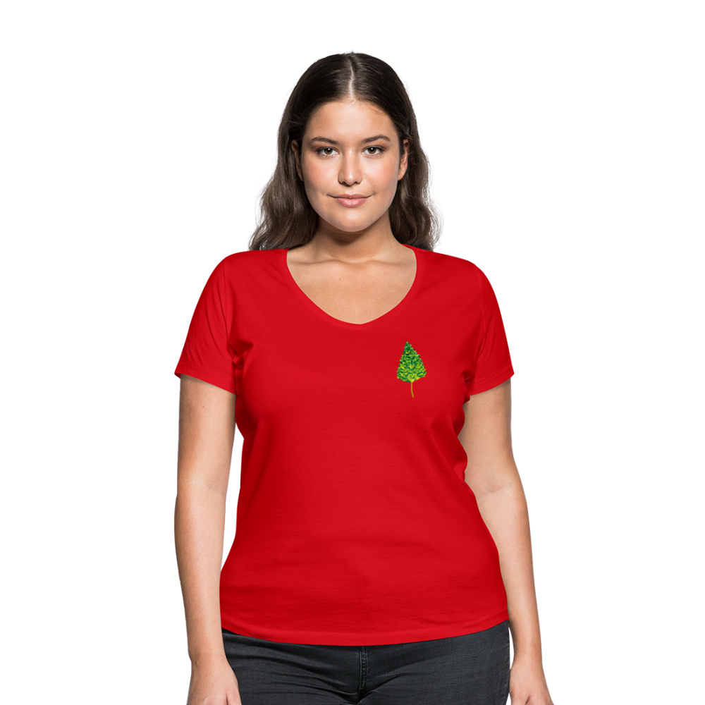 Das Blatt - Frauen T-Shirt mit V-Ausschnitt aus 100% Bio-Baumwolle - Rot