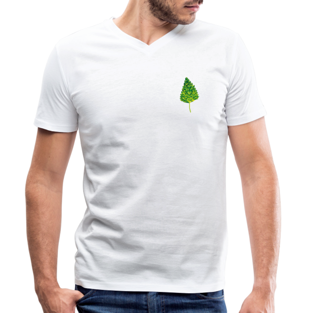 Das Blatt - Männer T-Shirt mit V-Ausschnitt aus 100% Bio-Baumwolle - weiß