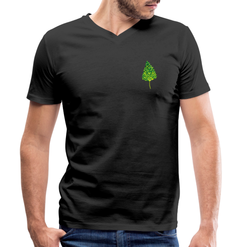 Das Blatt - Männer T-Shirt mit V-Ausschnitt aus 100% Bio-Baumwolle - Schwarz