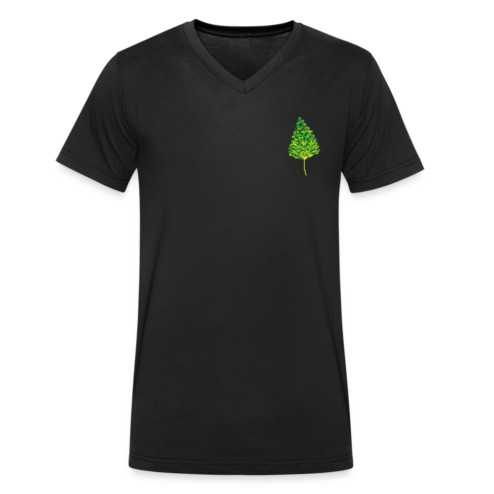 Das Blatt - Männer T-Shirt mit V-Ausschnitt aus 100% Bio-Baumwolle - Schwarz