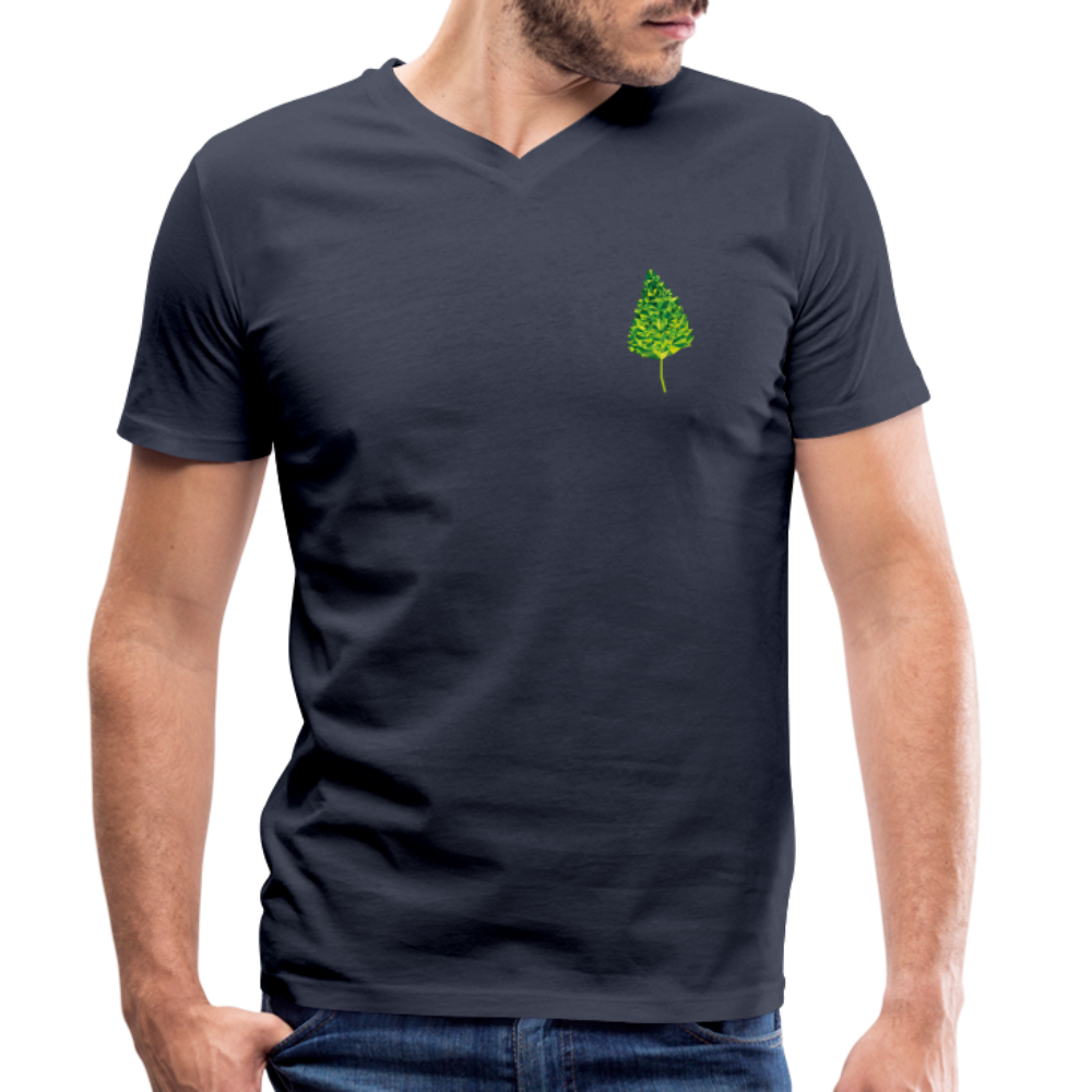 Das Blatt - Männer T-Shirt mit V-Ausschnitt aus 100% Bio-Baumwolle - Navy