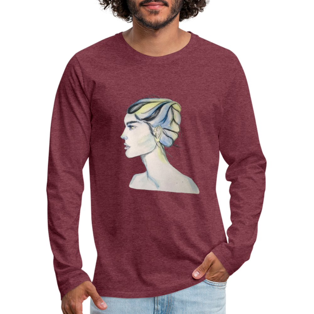 Portrait - Männer Langarmshirt - Bordeauxrot meliert