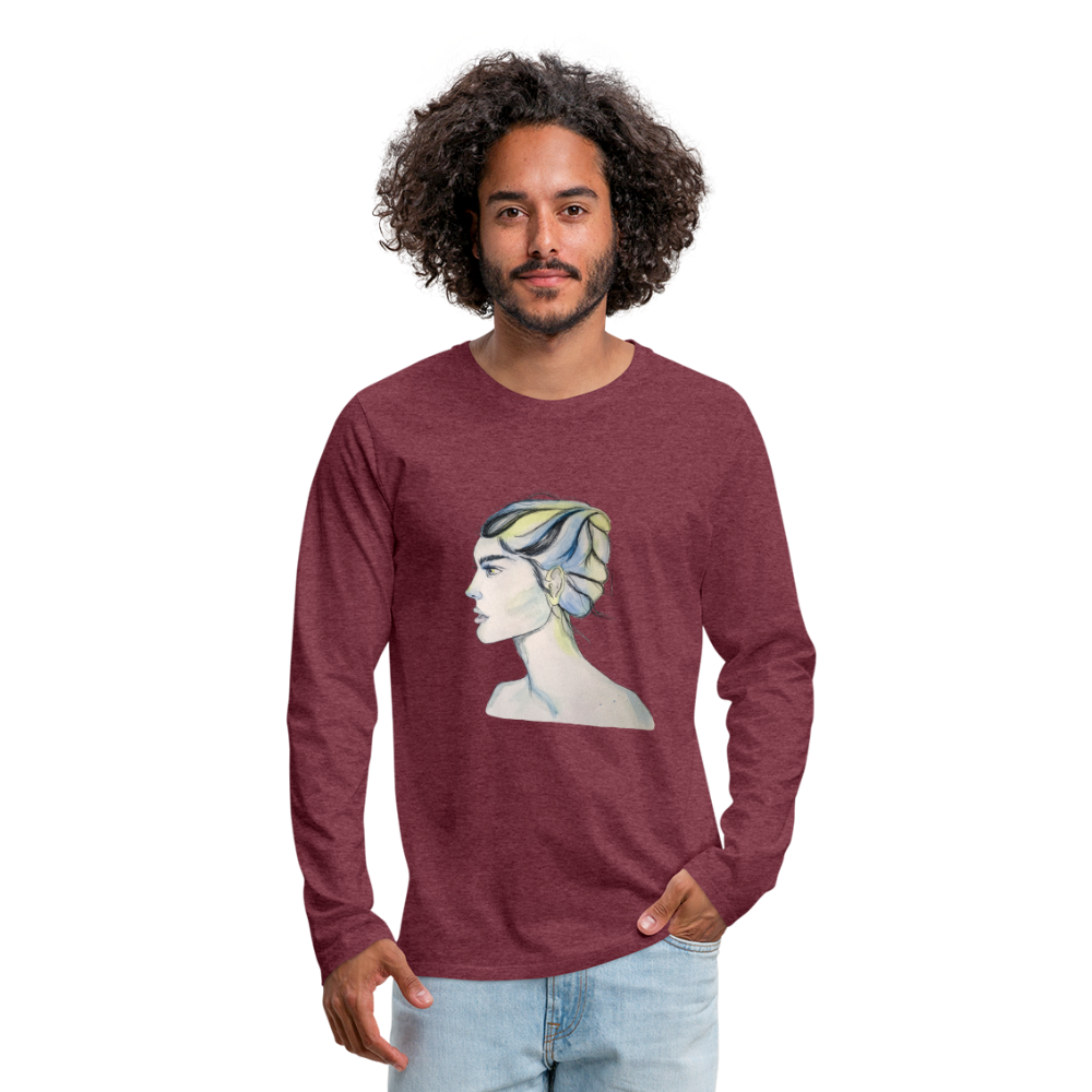 Portrait - Männer Langarmshirt - Bordeauxrot meliert