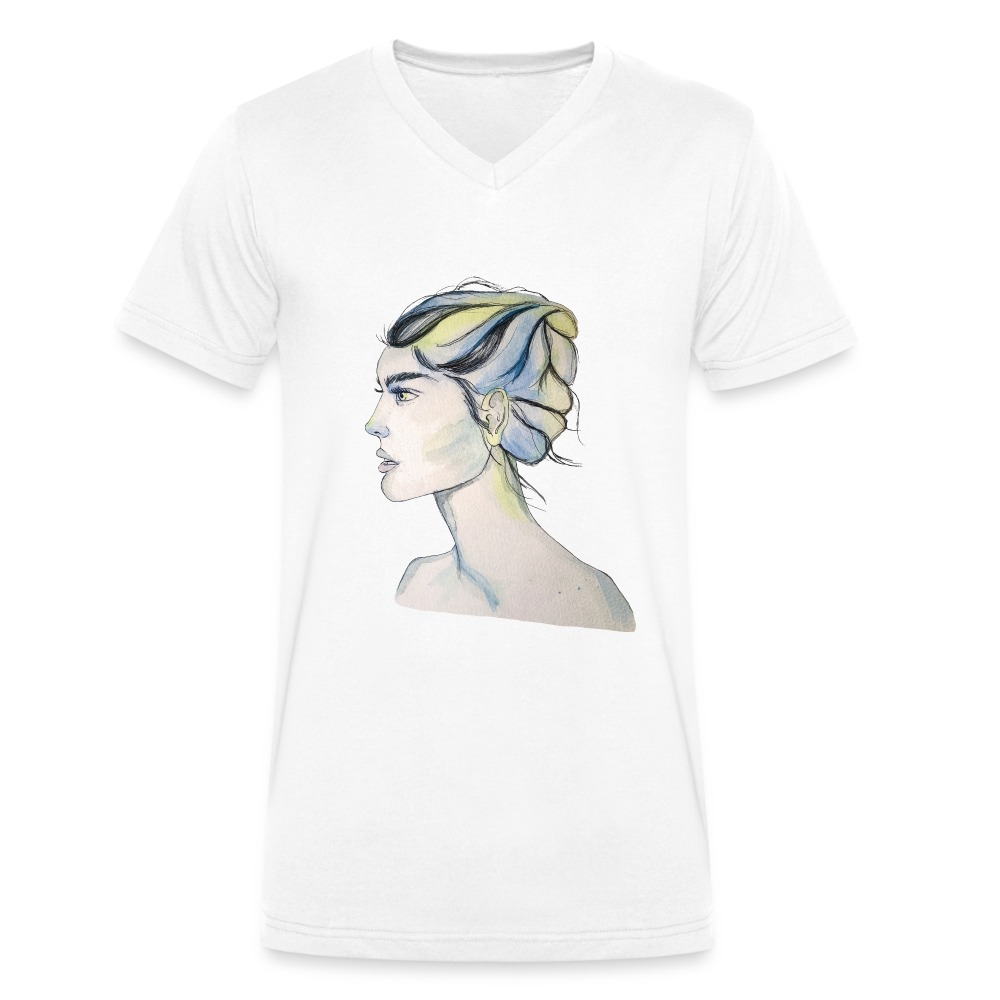 Portrait - Männer T-Shirt mit V-Ausschnitt aus 100% Bio-Baumwolle - weiß